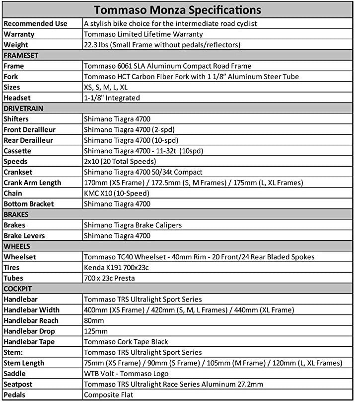 tommaso monza endurance aluminum road bike